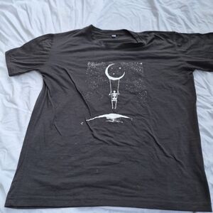 Womens Unisex Black stretchy short sleeve shirt skeleton on moon swing size L